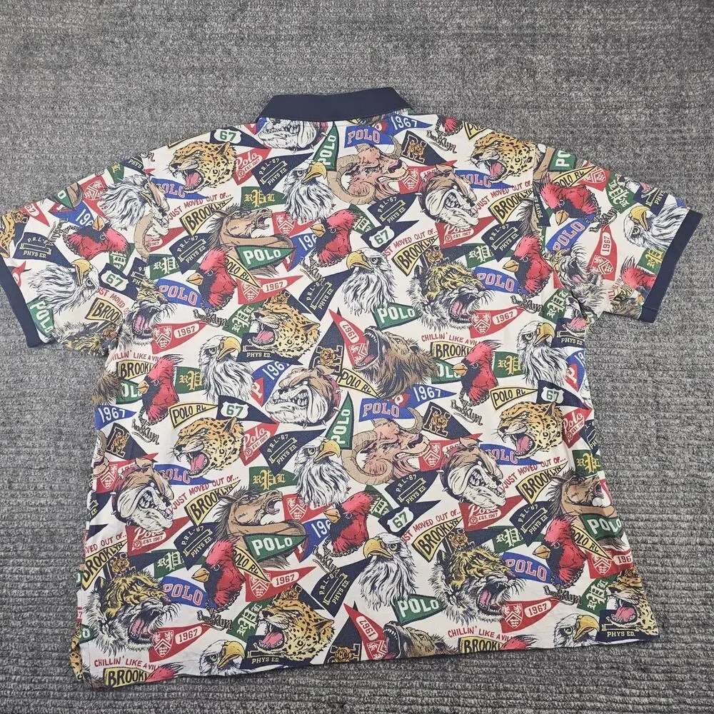 Polo Ralph Lauren Collegiate Mascot AOP Slim Fit Polo Mens Sz 4XL